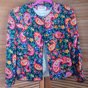 Maggy London Vintage Silk Quilted Floral Paisley Blazer Jacket Size 10